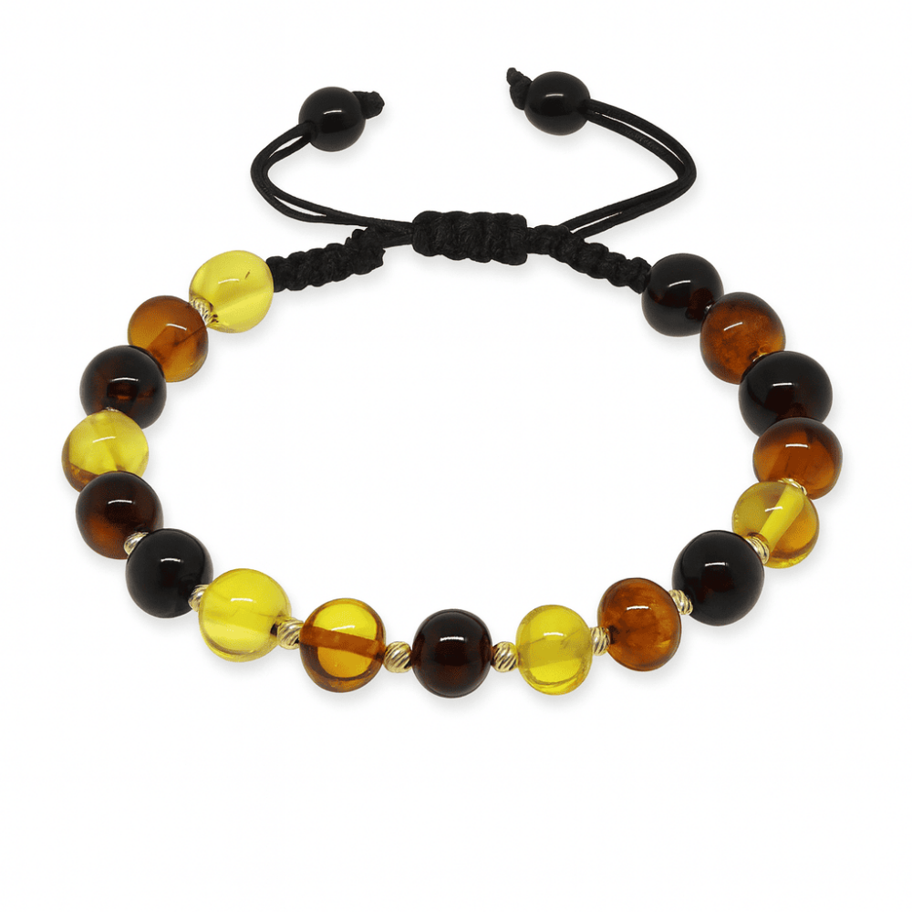 Makrome Örgülü Dorika Detaylı Multicolor Natural Form Doğal Damla Kehribar Kadın Bileklik - 4