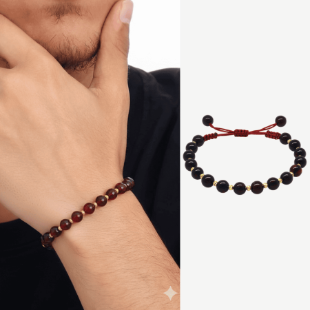 Makrome Örgülü Dorika Top Süslemeli Küre Kesim Kırmızı Doğal Damla Kehribar Kadın Bileklik - Tesbihane