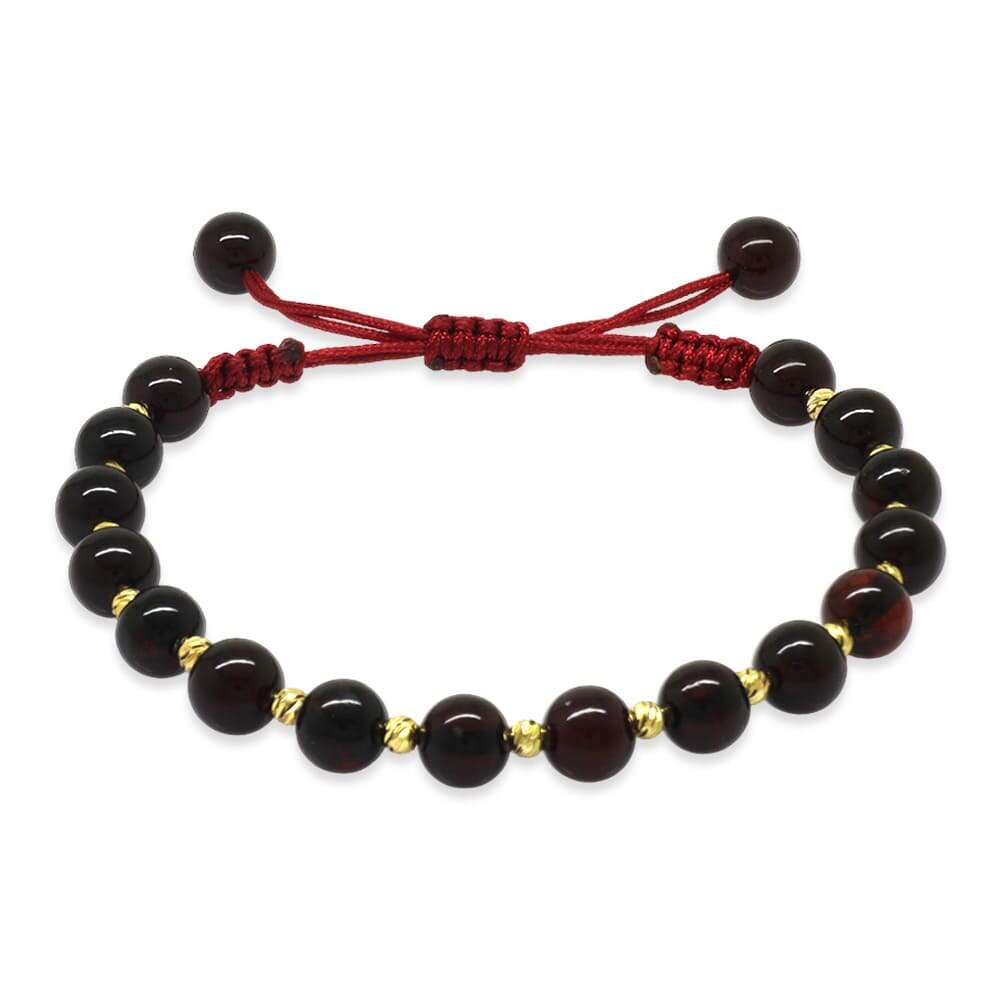 Makrome Örgülü Dorika Top Süslemeli Küre Kesim Kırmızı Doğal Damla Kehribar Kadın Bileklik - 3