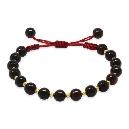 Makrome Örgülü Dorika Top Süslemeli Küre Kesim Kırmızı Doğal Damla Kehribar Kadın Bileklik - Tesbihane