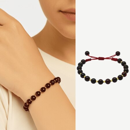 Makrome Örgülü Dorika Top Süslemeli Küre Kesim Kırmızı Doğal Damla Kehribar Kadın Bileklik - Tesbihane