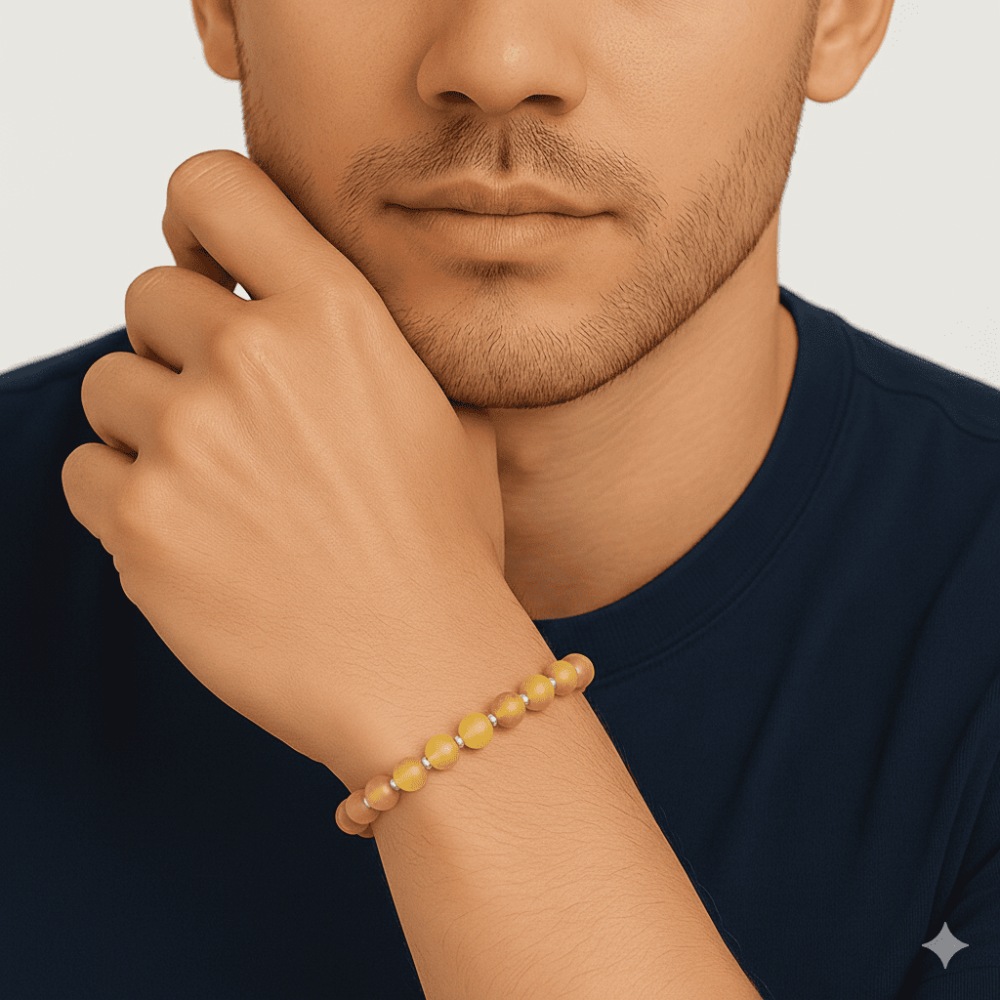 Makrome Örgülü Dorika Top Süslemeli Küre Kesim Sarı Krem Rengi Doğal Damla Kehribar Erkek Bileklik - 2