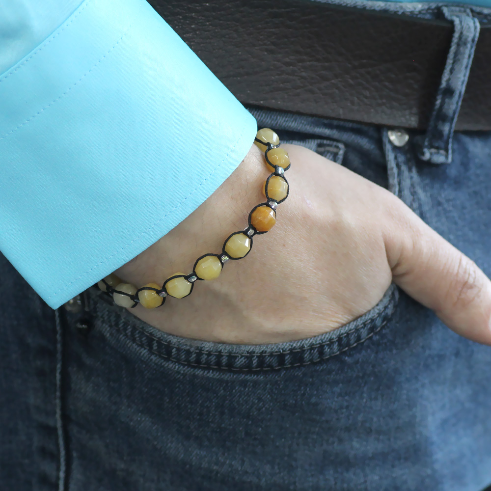 Makrome Örgülü Faset Kesim Akik Doğaltaş Erkek Bileklik - 3