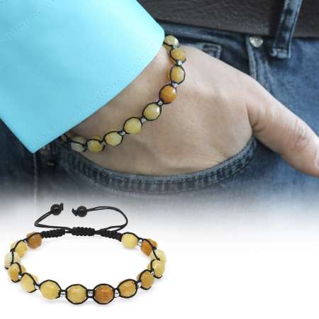 Makrome Örgülü Faset Kesim Akik Doğaltaş Erkek Bileklik - Tesbihane