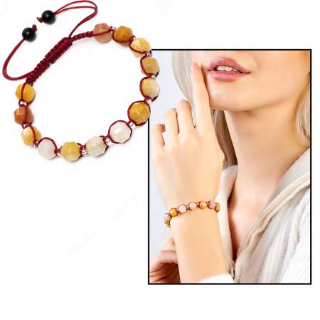 Makrome Örgülü Faset Kesim Akik Doğaltaş Kadın Bileklik - Tesbihane