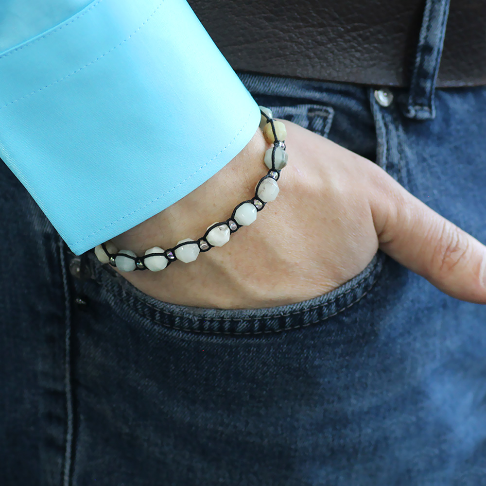 Makrome Örgülü Faset Kesim Amazonit Doğaltaş Erkek Bileklik - 3