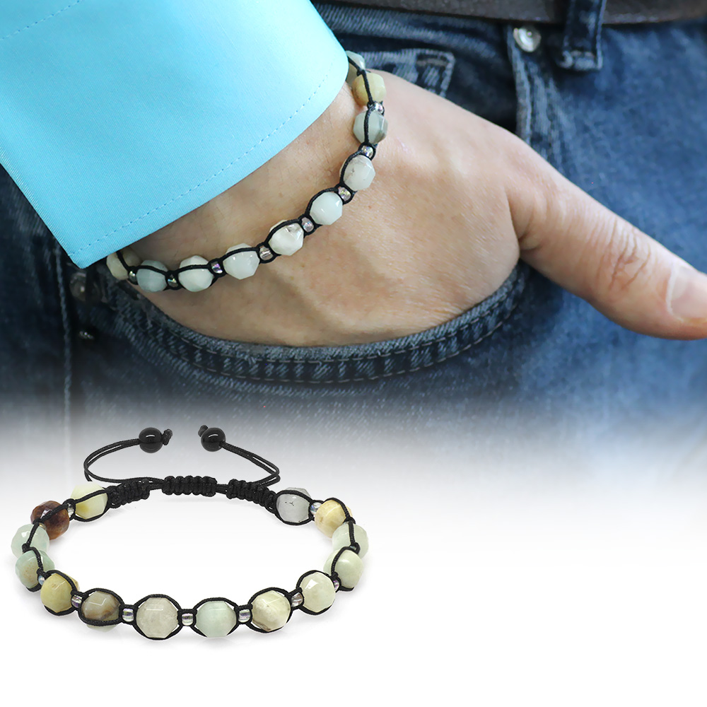 Makrome Örgülü Faset Kesim Amazonit Doğaltaş Erkek Bileklik - 1