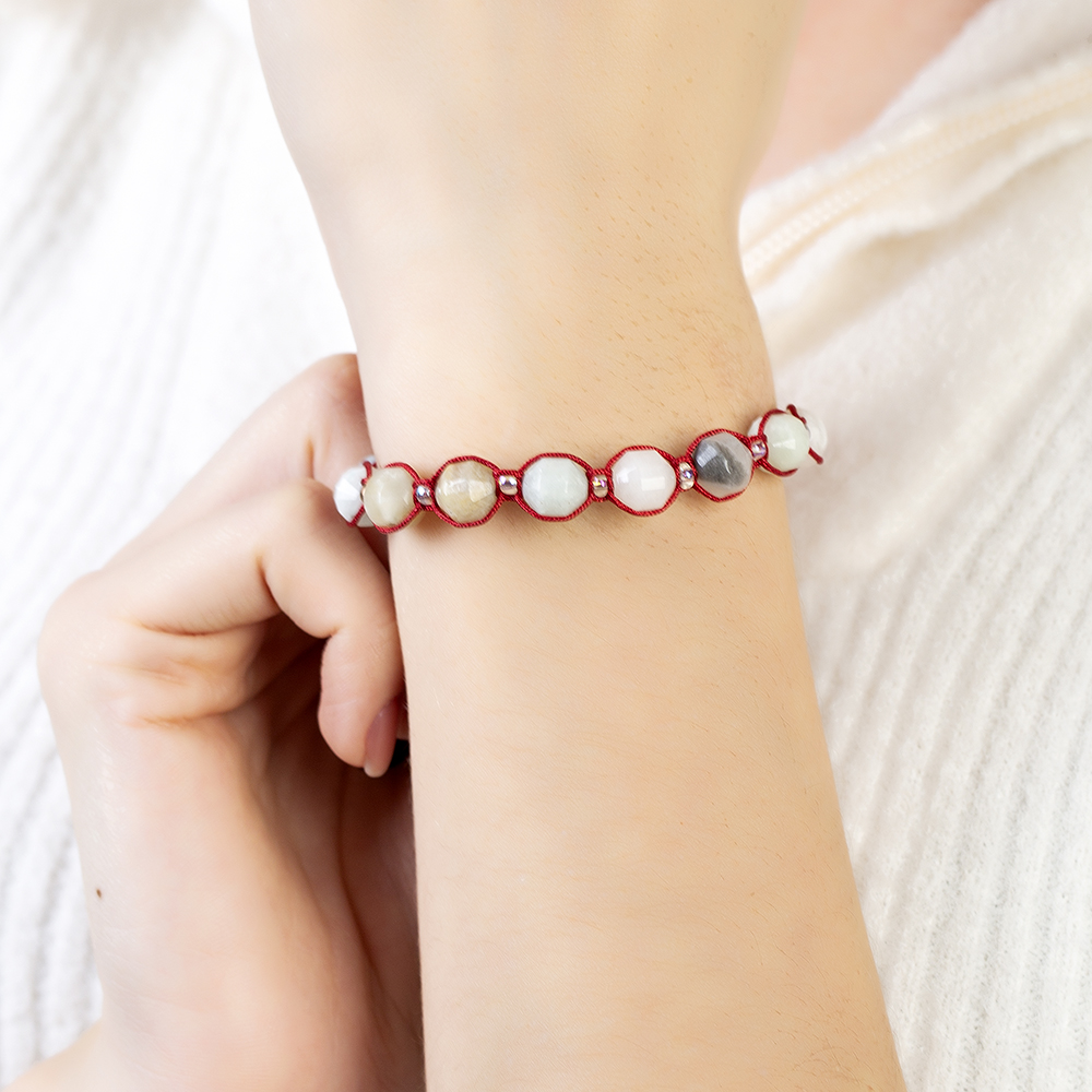 Makrome Örgülü Faset Kesim Amazonit Doğaltaş Kadın Bileklik - 3