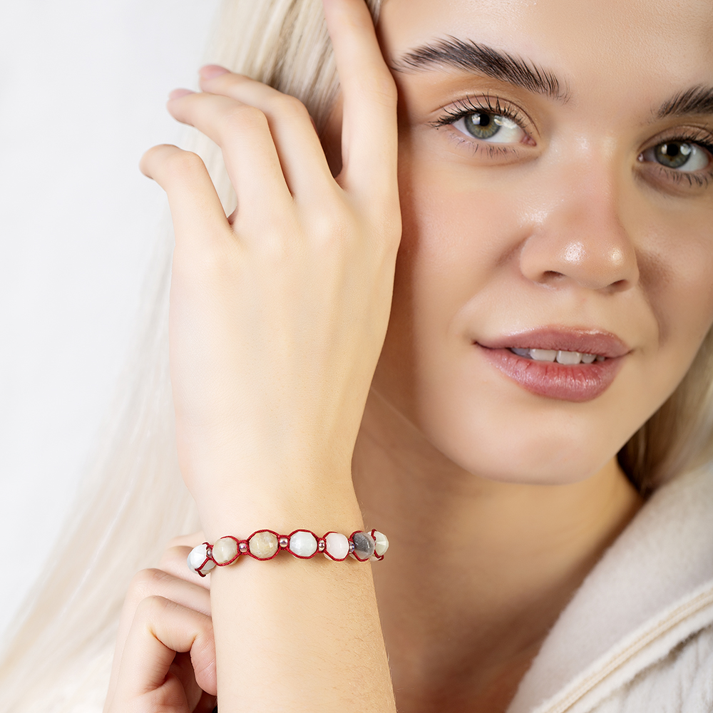 Makrome Örgülü Faset Kesim Amazonit Doğaltaş Kadın Bileklik - 2