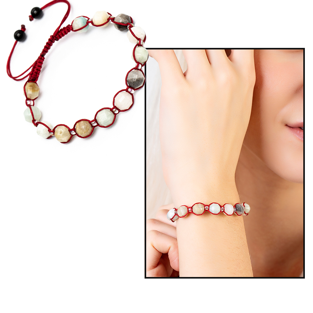 Makrome Örgülü Faset Kesim Amazonit Doğaltaş Kadın Bileklik - 1