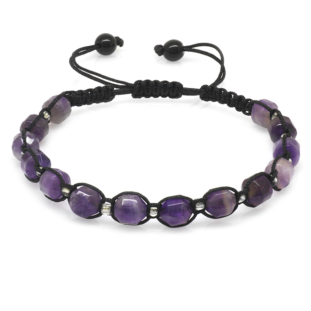 Makrome Örgülü Faset Kesim Ametist Doğaltaş Erkek Bileklik - 2