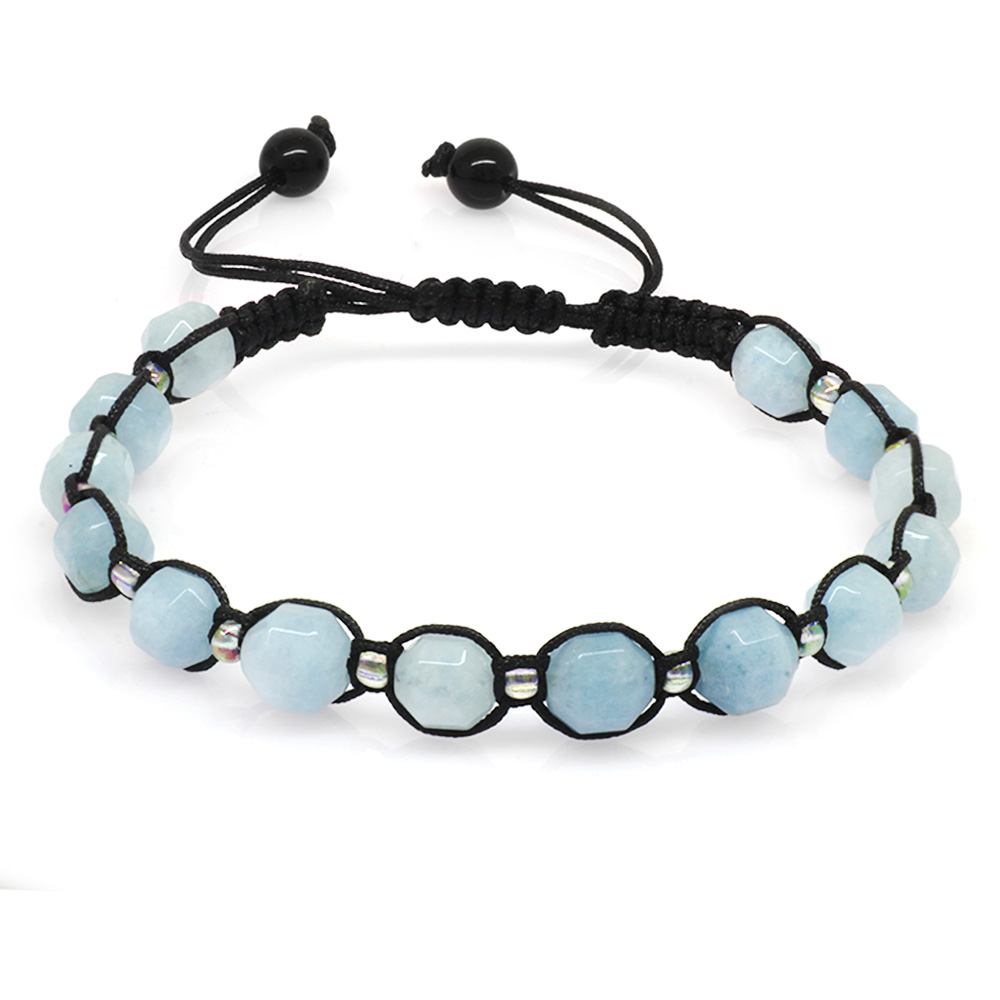 Makrome Örgülü Faset Kesim Akuamarin Doğaltaş Erkek Bileklik - 2