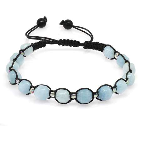 Makrome Örgülü Faset Kesim Akuamarin Doğaltaş Kadın Bileklik - Tesbihane