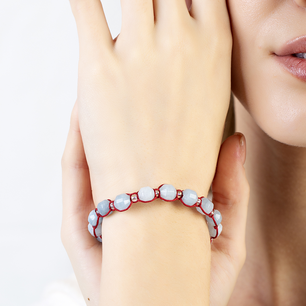 Makrome Örgülü Faset Kesim Akuamarin Doğaltaş Kadın Bileklik - 3