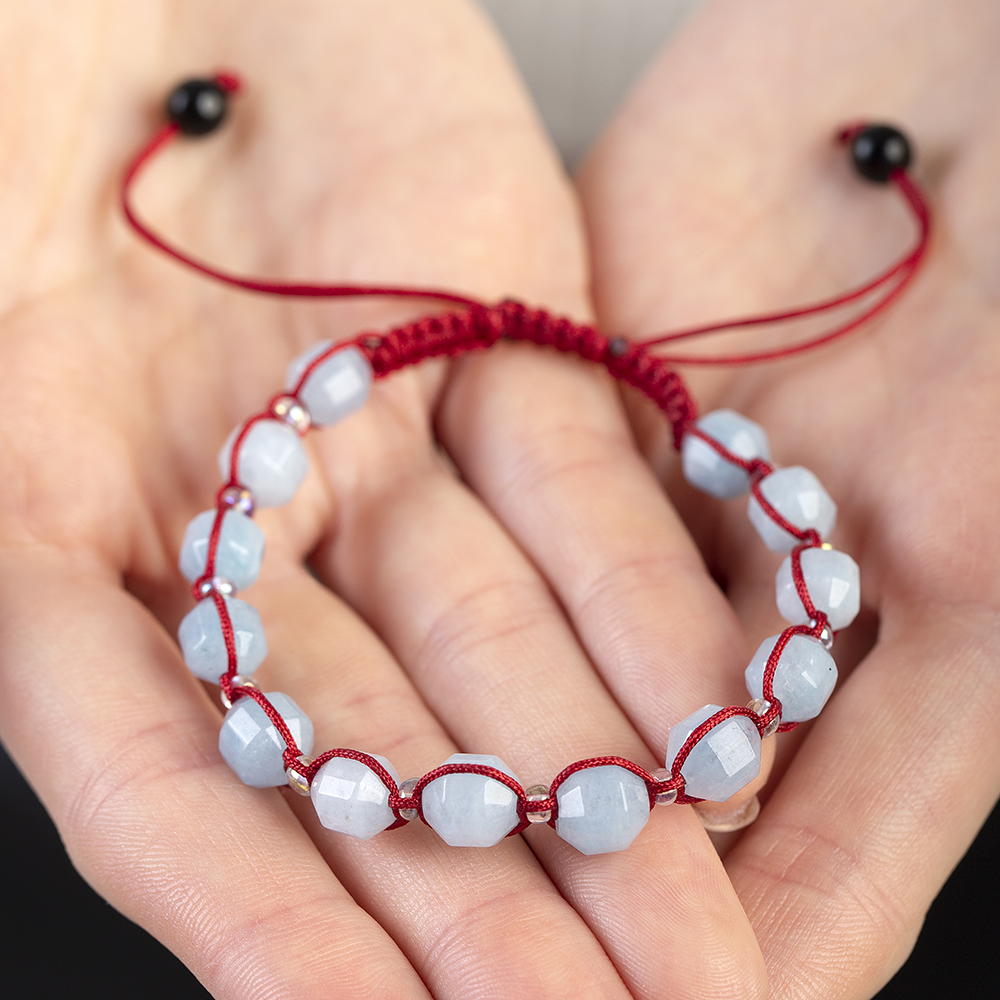 Makrome Örgülü Faset Kesim Akuamarin Doğaltaş Kadın Bileklik - 4