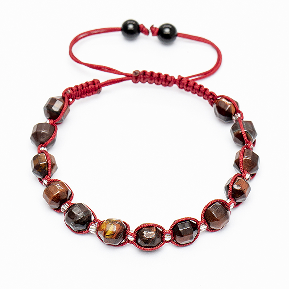 Makrome Örgülü Faset Kesim Kaplan Gözü Doğaltaş Kadın Bileklik - 4