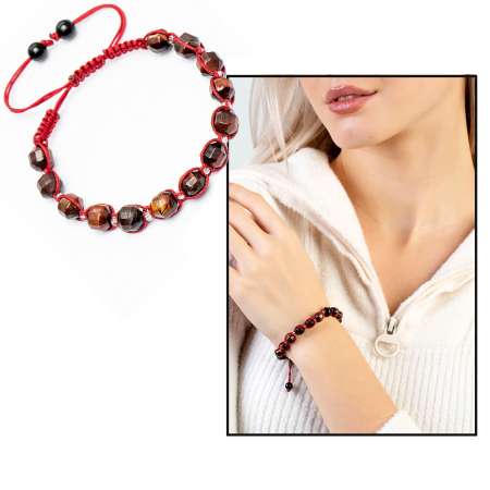 Makrome Örgülü Faset Kesim Kaplan Gözü Doğaltaş Kadın Bileklik - Tesbihane