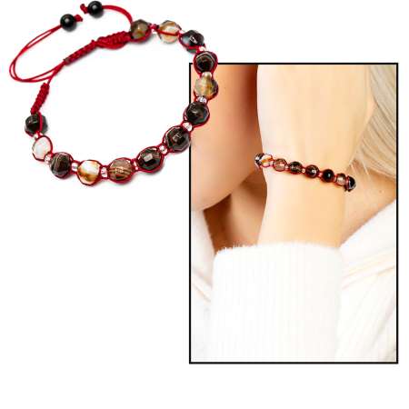 Makrome Örgülü Faset Kesim Madagaskar Akik Doğaltaş Kadın Bileklik - Tesbihane