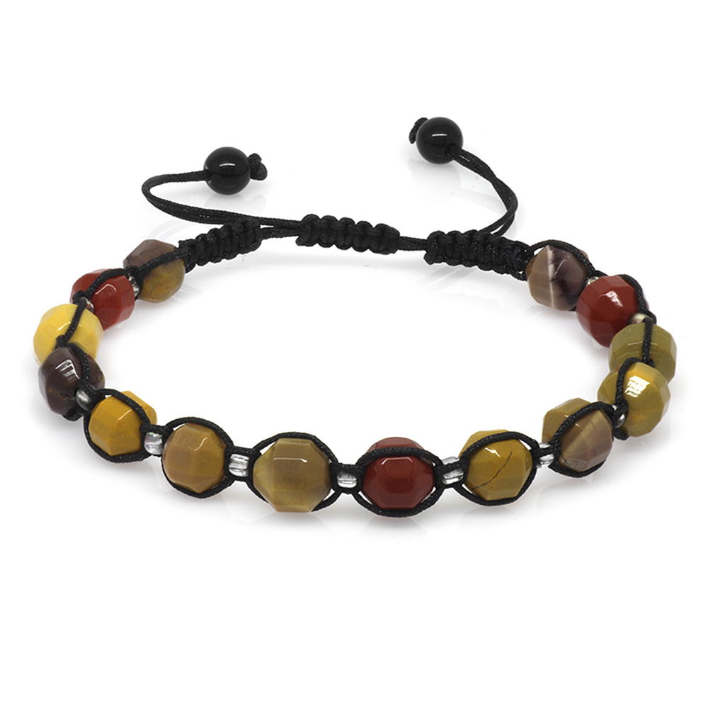 Makrome Örgülü Faset Kesim Mokait Doğaltaş Erkek Bileklik - 2