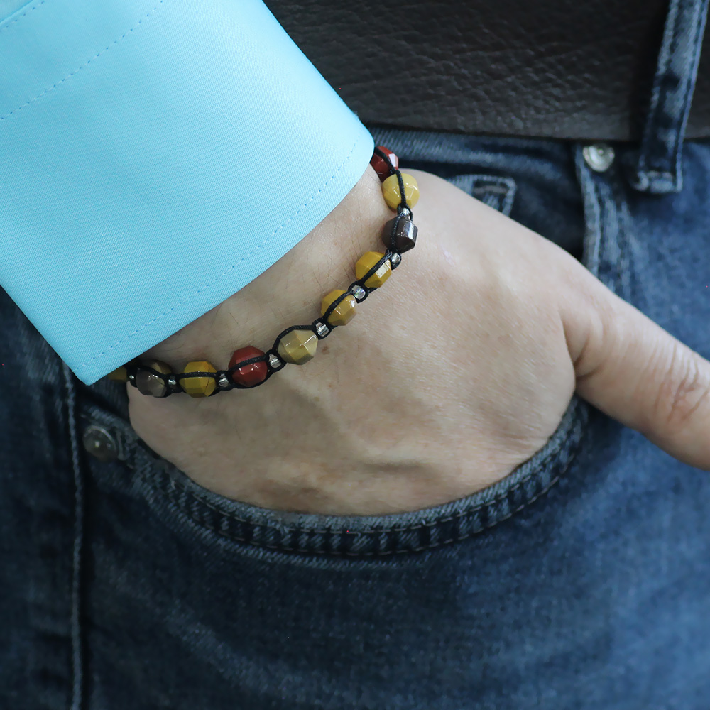 Makrome Örgülü Faset Kesim Mokait Doğaltaş Erkek Bileklik - 3