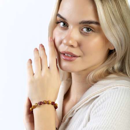 Makrome Örgülü Faset Kesim Mokait Doğaltaş Kadın Bileklik - Tesbihane