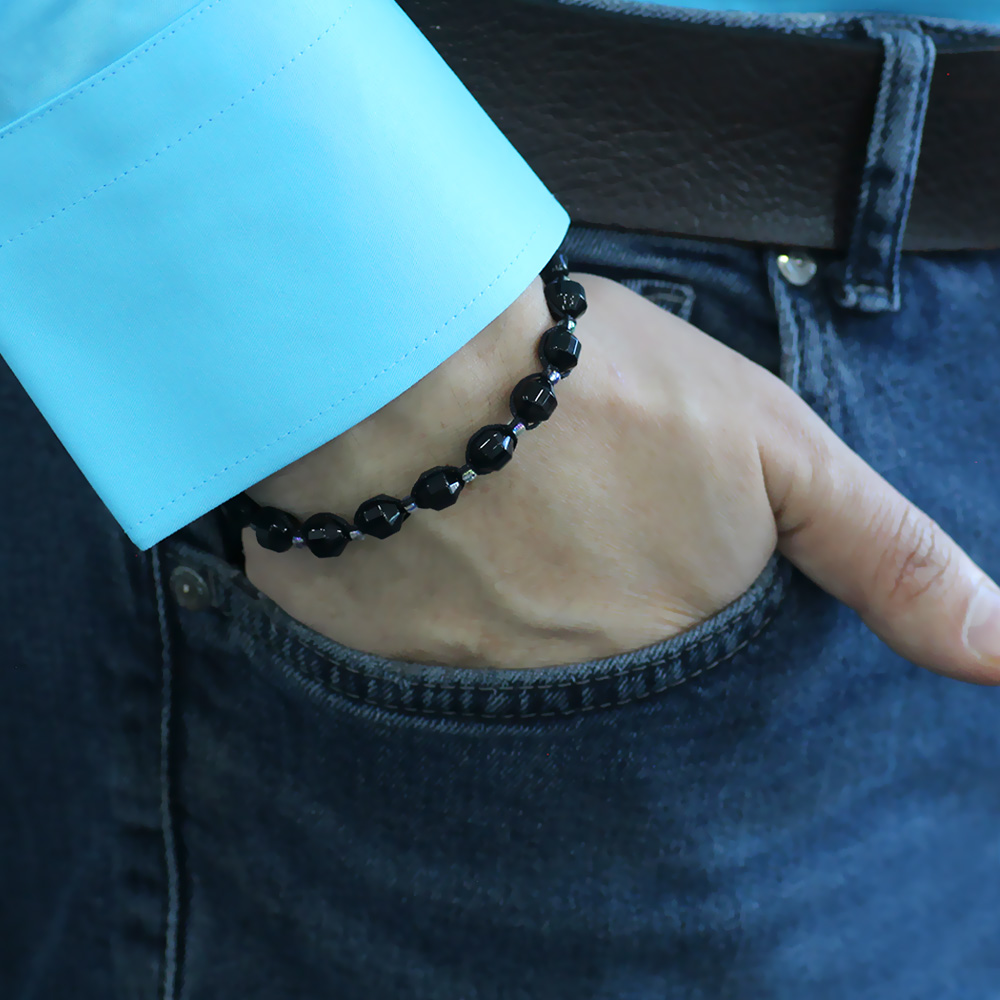 Makrome Örgülü Faset Kesim Oniks Doğaltaş Erkek Bileklik - 3