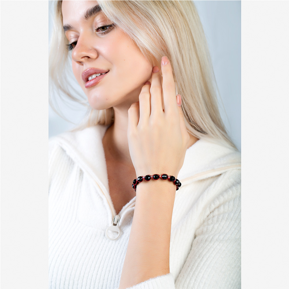 Makrome Örgülü Faset Kesim Oniks Doğaltaş Kadın Bileklik - 3