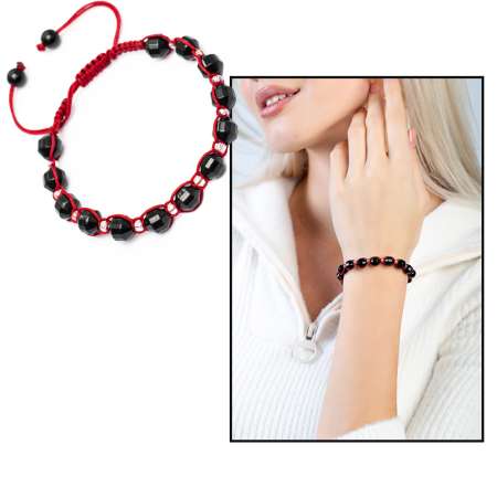 Makrome Örgülü Faset Kesim Oniks Doğaltaş Kadın Bileklik - Tesbihane