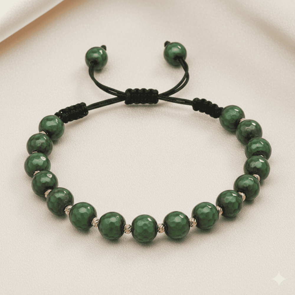 Makrome Örgülü Altın Renk Dorika Top Süslemeli Küre Kesim Fasetalı His Taşı Kadın Bileklik - 3