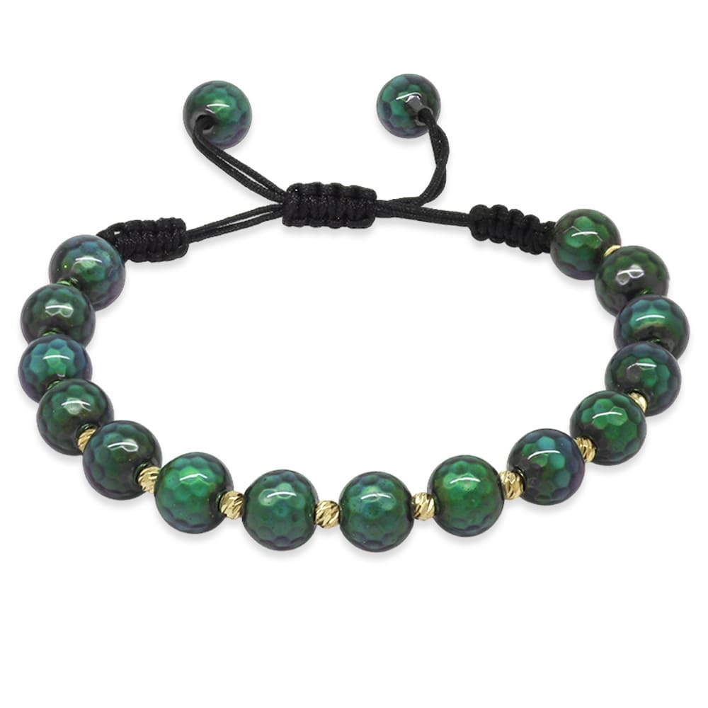 Makrome Örgülü Altın Renk Dorika Top Süslemeli Küre Kesim Fasetalı His Taşı Kadın Bileklik - 5