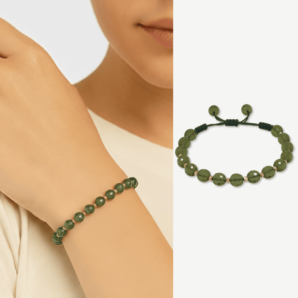 Makrome Örgülü Altın Renk Dorika Top Süslemeli Küre Kesim Fasetalı Zultanit Taşı Kadın Bileklik - 1