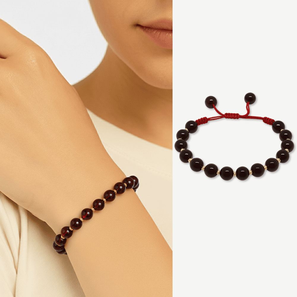 Makrome Örgü Altın Renk Dorika Top Süslemeli Küre Kesim Kırmızı Doğal Damla Kehribar Kadın Bileklik - 1