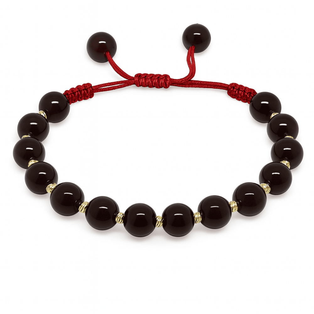 Makrome Örgü Altın Renk Dorika Top Süslemeli Küre Kesim Kırmızı Doğal Damla Kehribar Kadın Bileklik - 4