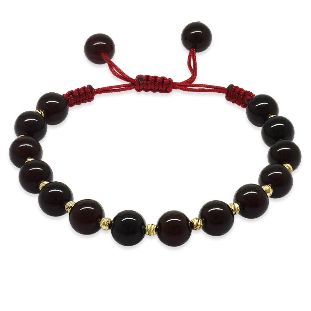 Makrome Örgü Altın Renk Dorika Top Süslemeli Küre Kesim Kırmızı Doğal Damla Kehribar Kadın Bileklik - 5