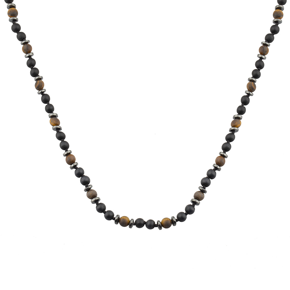 Makrome Örgülü Kaplan Gözü Oniks Hematit Kombinli Doğaltaş Kadın Kolye - 7