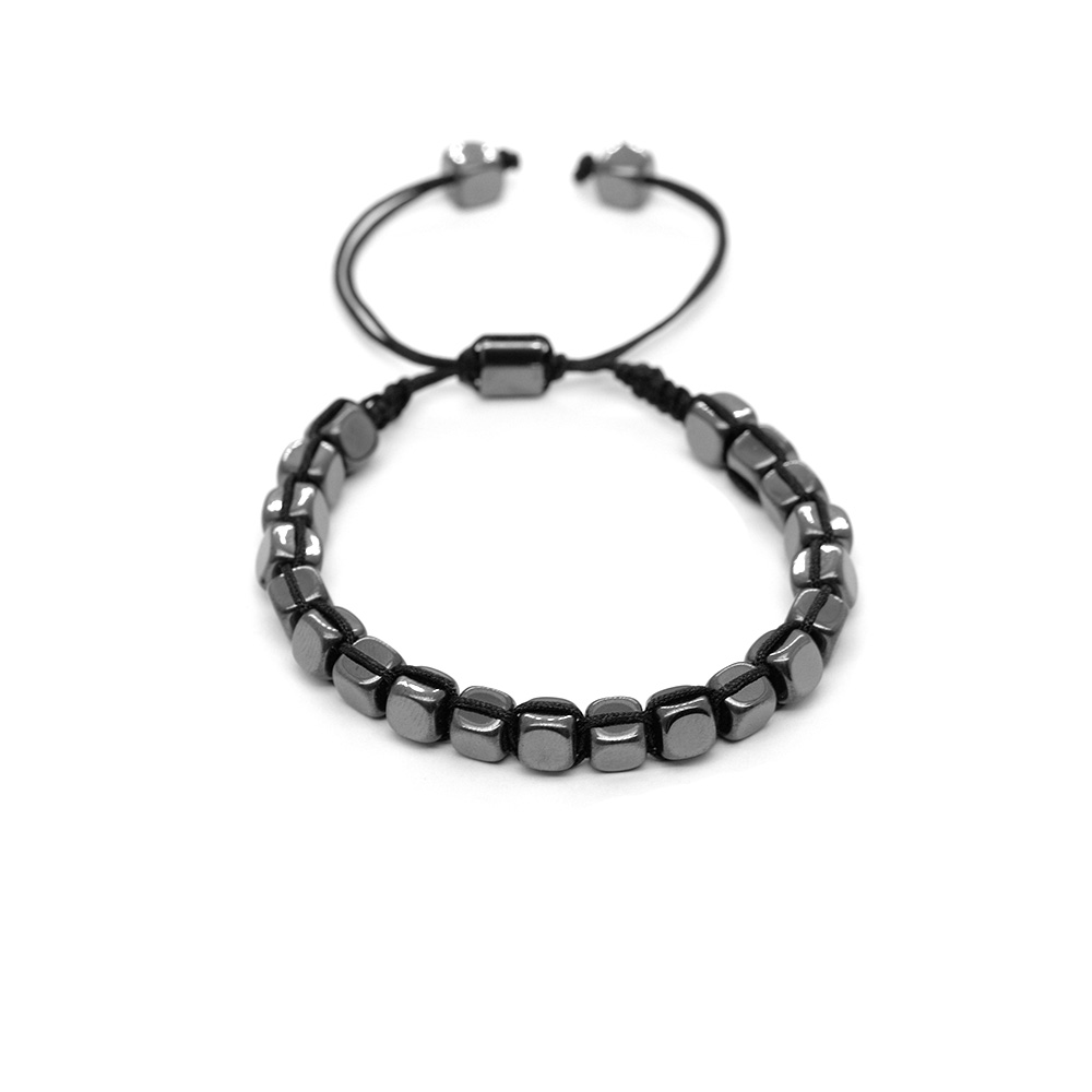 Makrome Örgülü Küp Kesim Siyah Renk Hematit Doğaltaş Kadın Bileklik - 4