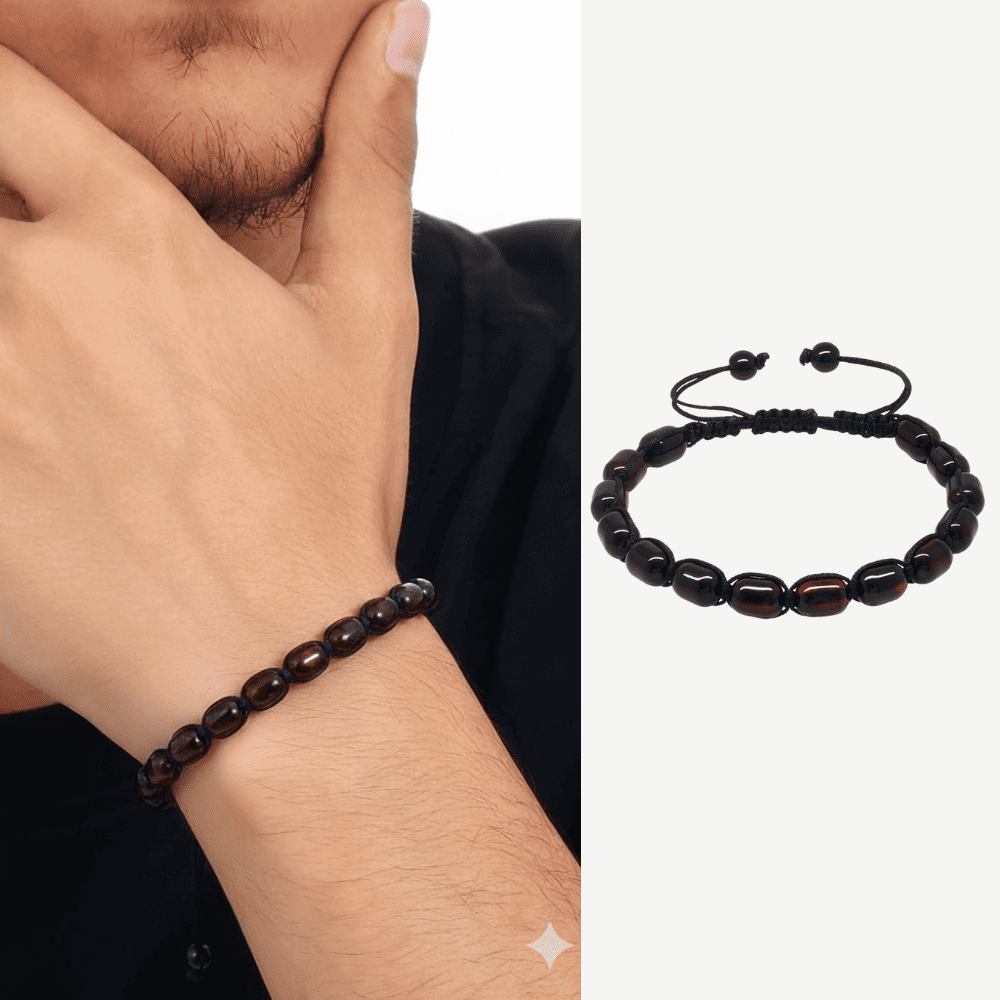 Makrome Örgülü Kapsül Kesim Koyu Kırmızı Renk Damla Kehribar Erkek Bileklik - 1