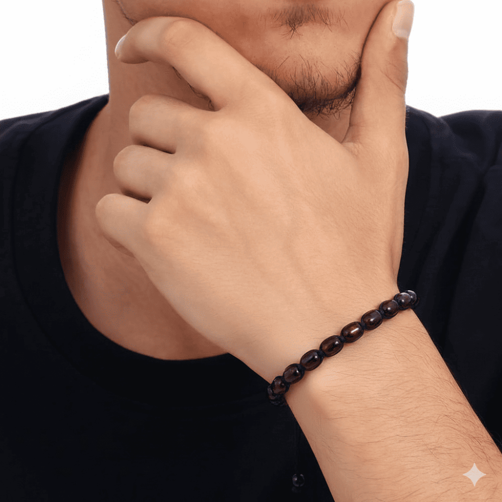 Makrome Örgülü Kapsül Kesim Koyu Kırmızı Renk Damla Kehribar Erkek Bileklik - 2