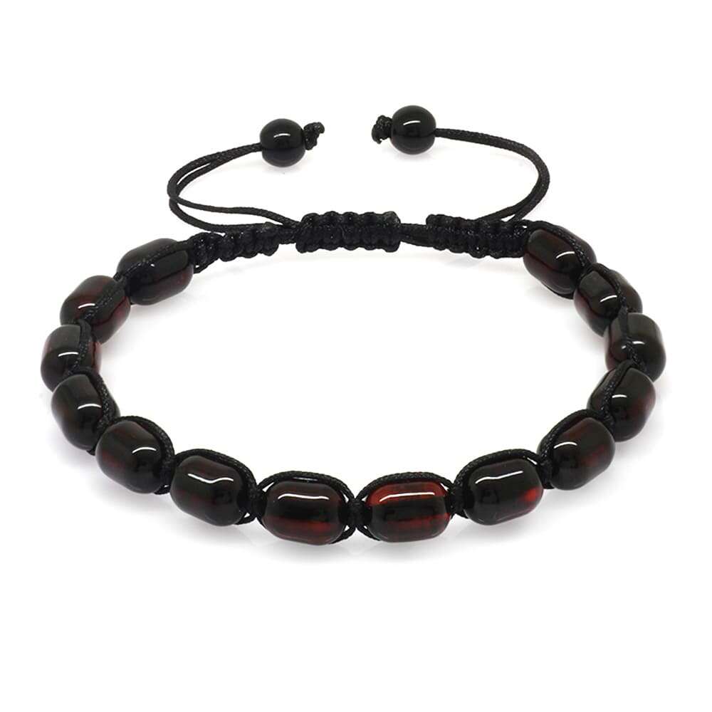 Makrome Örgülü Kapsül Kesim Koyu Kırmızı Renk Damla Kehribar Erkek Bileklik - 3