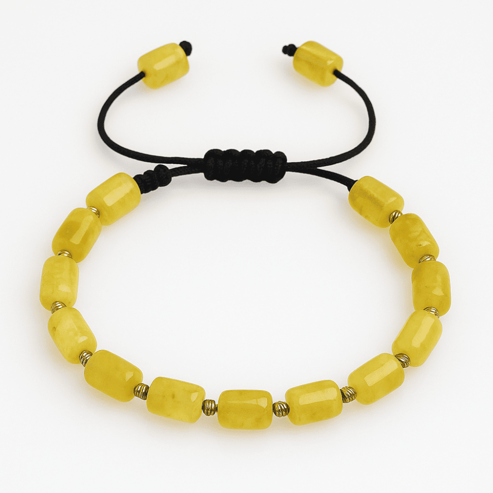 Makrome Örgülü Kapsül Kesim Sarı Beyaz Renkli King Seccer Damla Kehribar Erkek Bileklik - 2