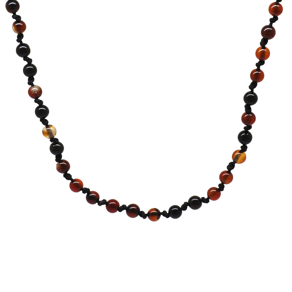 Makrome Örgülü Kırmızı Akik Doğaltaş Erkek Kolye - 3