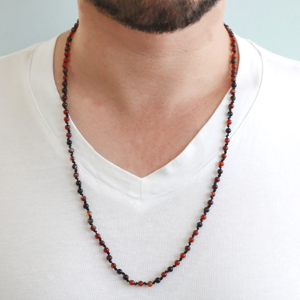 Makrome Örgülü Kırmızı Akik Doğaltaş Erkek Kolye - 2