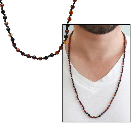 Makrome Örgülü Kırmızı Akik Doğaltaş Erkek Kolye - Tesbihane