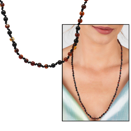 Makrome Örgülü Kırmızı Akik Doğaltaş Kadın Kolye - Tesbihane