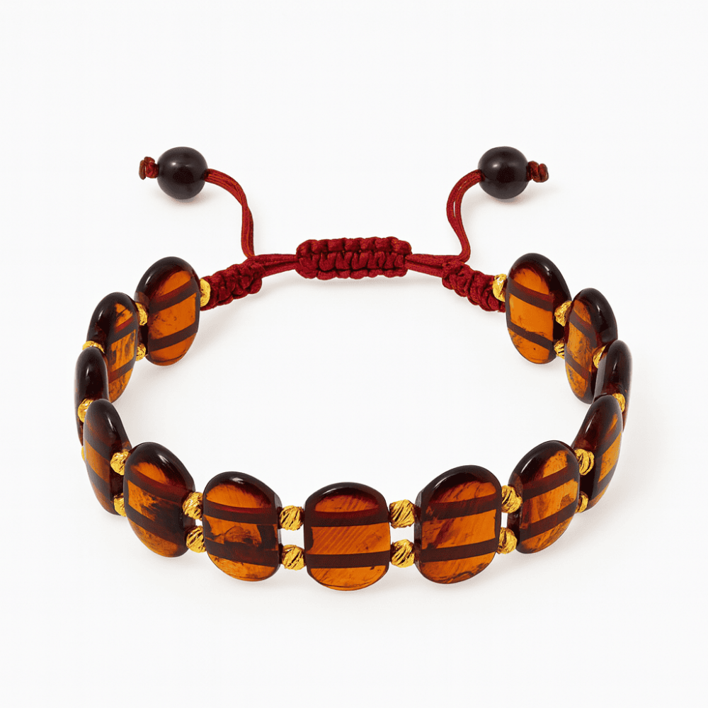 Makrome Örgülü Kırmızı Renkli Doğal Damla Kehribar Rolex Kadın Bileklik - 2