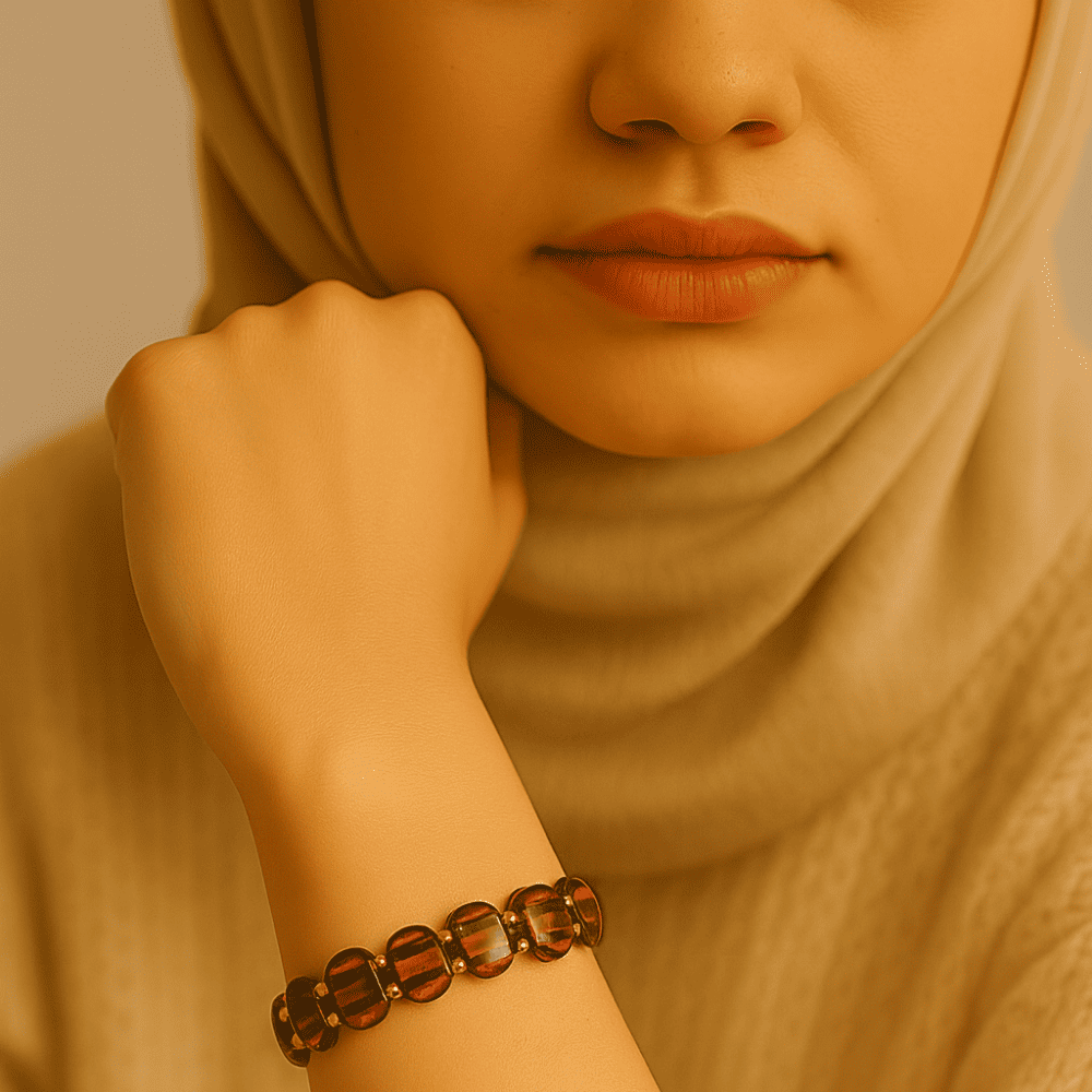 Makrome Örgülü Kırmızı Renkli Doğal Damla Kehribar Rolex Kadın Bileklik - 3