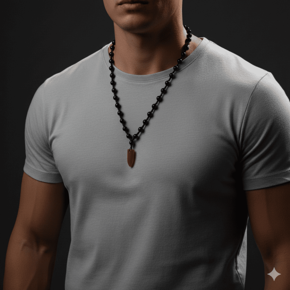 Makrome Örgülü Kırmızı Siyah Ceyt Doğaltaş Erkek Kolye - 2