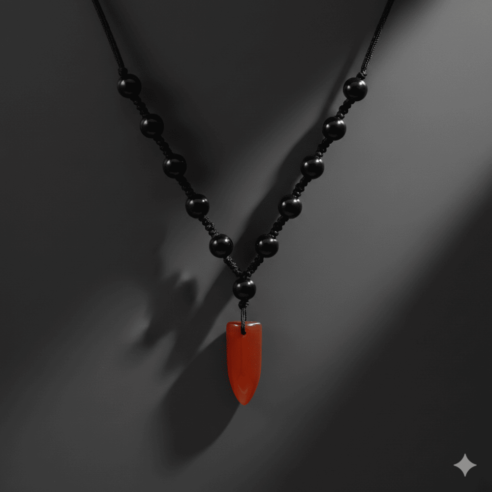 Makrome Örgülü Kırmızı Siyah Ceyt Doğaltaş Erkek Kolye - 3