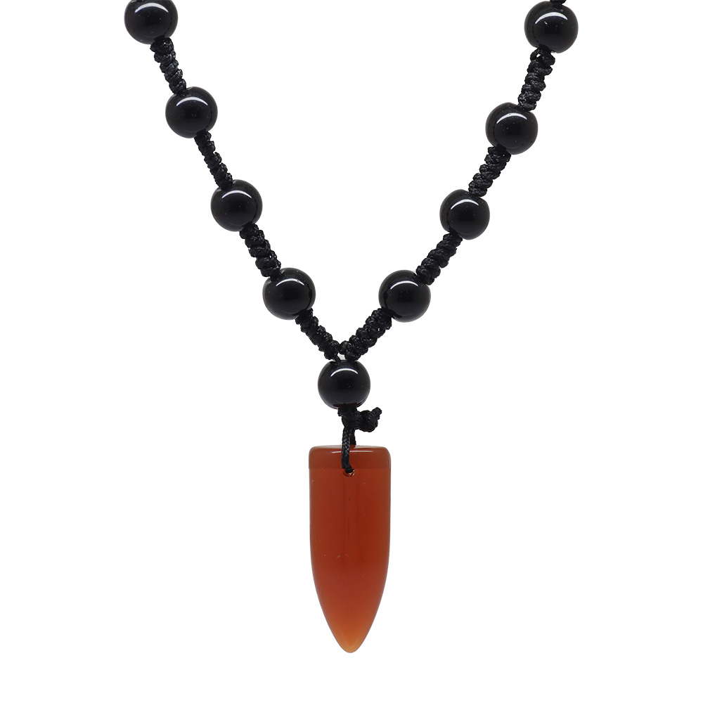 Makrome Örgülü Kırmızı Siyah Ceyt Doğaltaş Erkek Kolye - 4