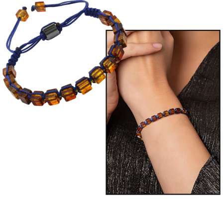 Makrome Örgülü Küp Kesim Bal Rengi Doğal Damla Kehribar Kadın Bileklik - Tesbihane